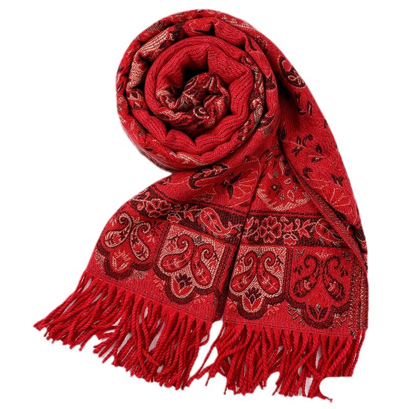 Famous Family Style Autumn-Winter Shawl Scarf With Retro Imitation Cashmere Shawl Scarf Jacquard Fringe Warm Scarf Item Picture