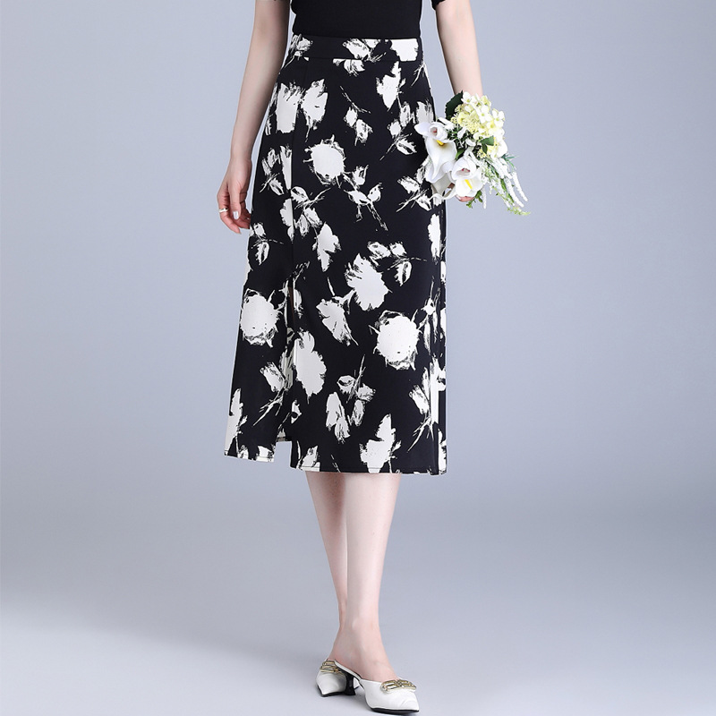 Printed chiffon dress, summer new style body-hugging dress, mid-length slit skirt, summer fashionable women's dress