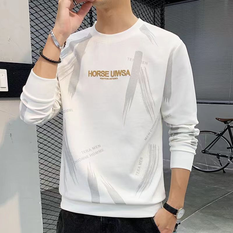 卫衣男新款春秋男士长袖T恤宽松套头圆领打底衫潮流青年印花上衣