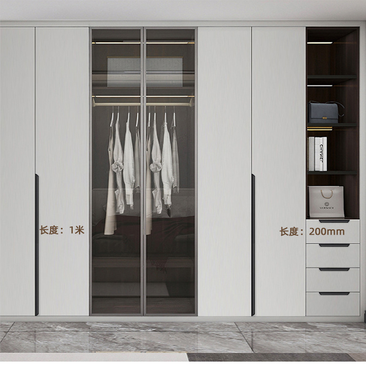 The wardrobe door invisible handle is a long, modern, simple and high-end black and gold cabinet drawer edge door handle made of solid wood details Picture