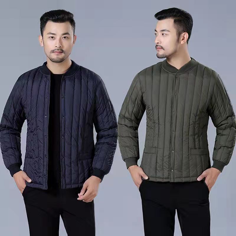 Men's cotton-padded jacket with inner lining, short, fitted and warm base layer, cotton-padded jacket with fleece thermal underwear, dad's winter coat