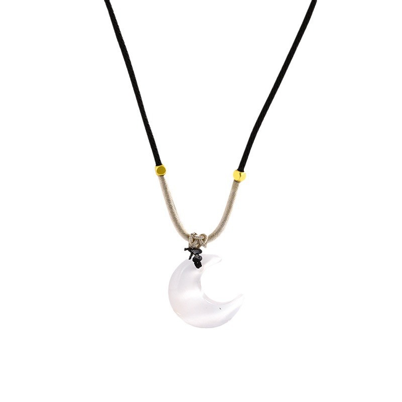 Titanium steel non-fading new Chinese-style cat's eye stone moon pendant rope necklace for women, high-end, light luxury and niche accessories Item Picture