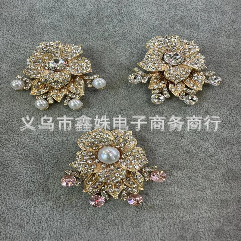 合金满钻玫瑰花束胸针韩版高档珍珠别针 胸花丝巾两用