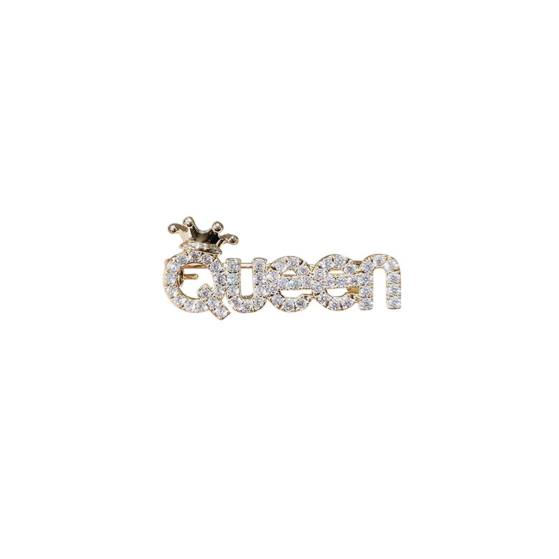 Anti-glare brooch, letter QUEEN brooch, women's trendy personality pin, collar pin, anti-glare clasp, 100 matching accessories wholesale Item Picture