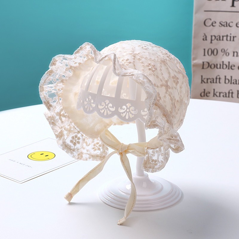 女宝宝公主蕾丝宫廷帽花边儿童帽子婴儿百天拍照装饰胎帽春夏薄款