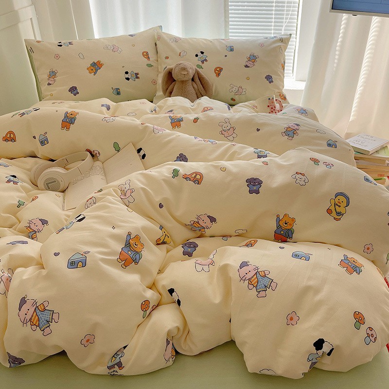 卡通ins风可爱全棉四件套100纯棉被套床单宿舍儿童三件套床上用品详情图3