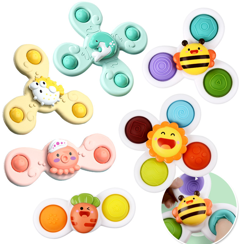 Cross-border rotating flower suction cups, spinning toys, baby fun dining table and chairs, children's bath fidget spinner Item Picture
