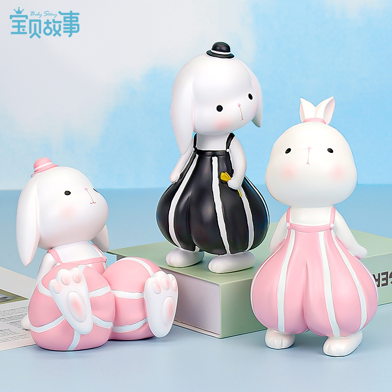国潮卡通桑迪兔摆件树脂工艺品家居客厅桌面装饰网红兔子生肖节日礼物