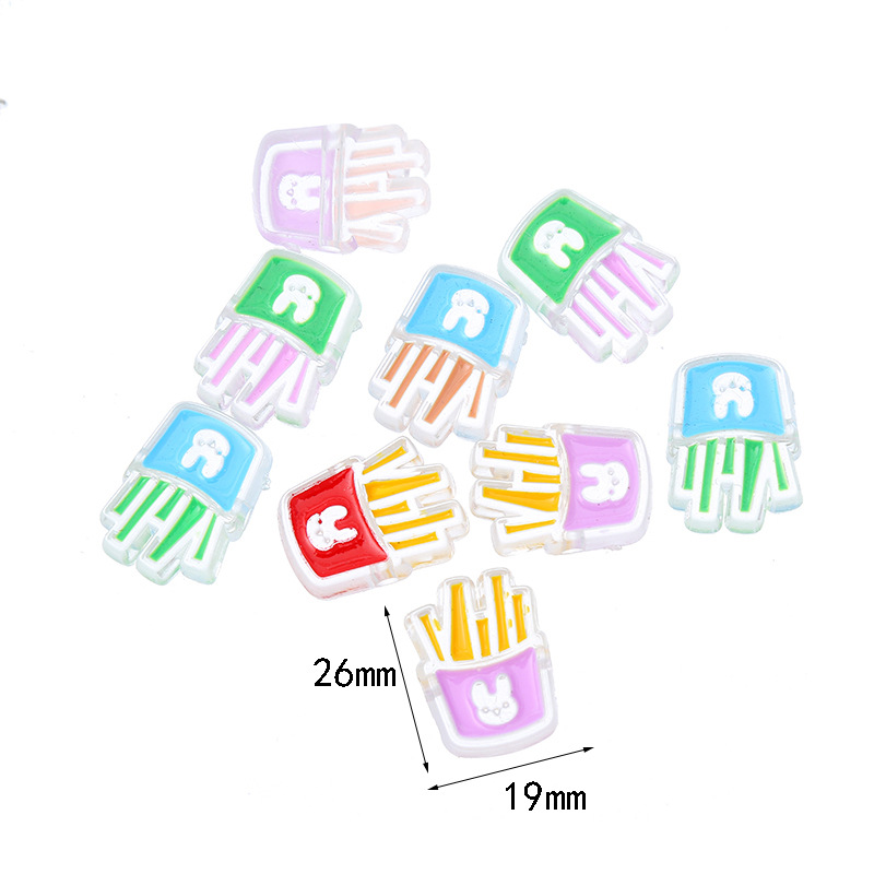 New acrylic transparent French fries bead cartoon accessory diy through-hole beaded mobile phone chain hairpin keychain Item Picture