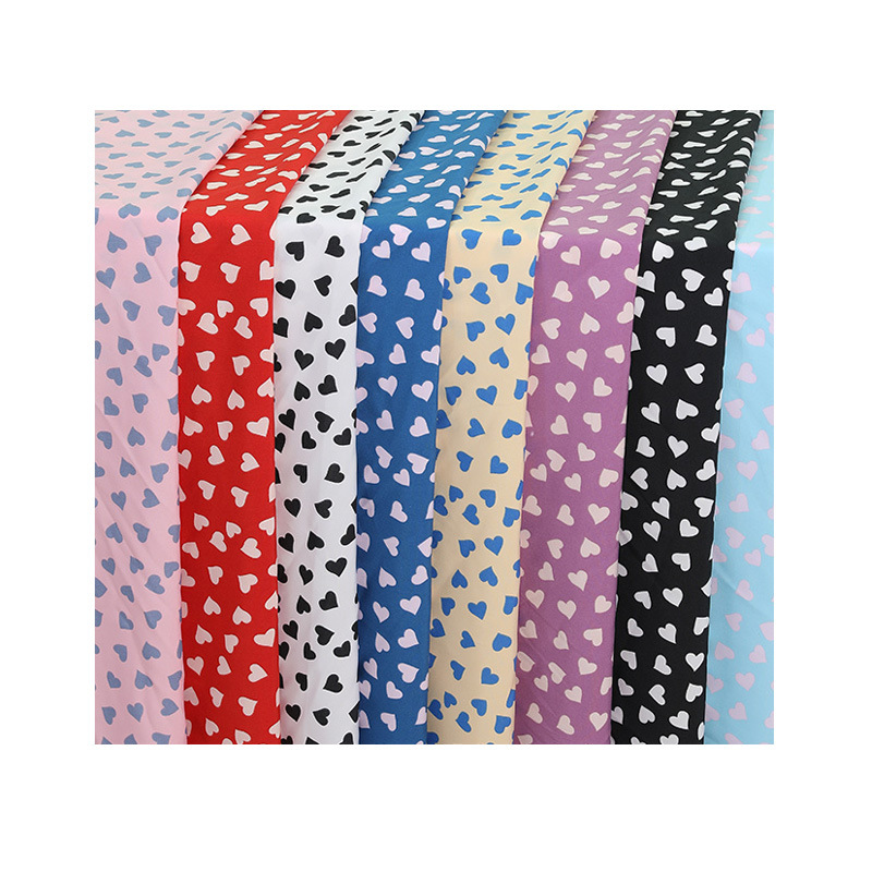Heart-shaped printed polyester fabric in stock, fashionable dress, plain weave, new summer accessories, headwear, printed fabric Item Picture