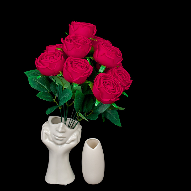 10 Head Rolled Edge Rose Silk Flower Simulation Flower Home Tabletop Decoration Flower Table Decoration Wholesale details Picture