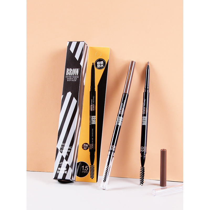 Midnight Cool Black Precision Plastic Ultra-Fine Double-ended Eyebrow Pencil, waterproof 1.5mm lead with eyebrow brush, Factory direct sale details Picture