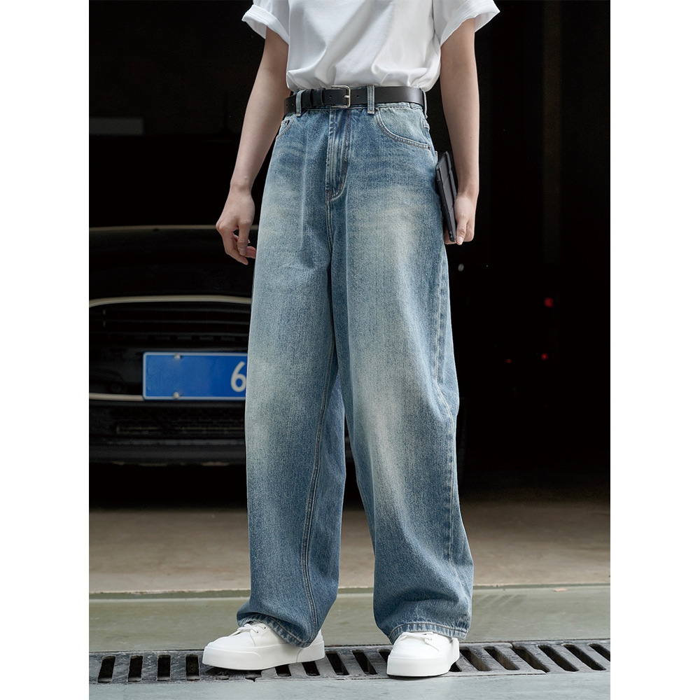 Lu Fu Spring And Summer New Korean Version Of Retro Fashion Daddy Wide Leg Jeans Loose Thin Light Blue Casual Pants Women details Picture
