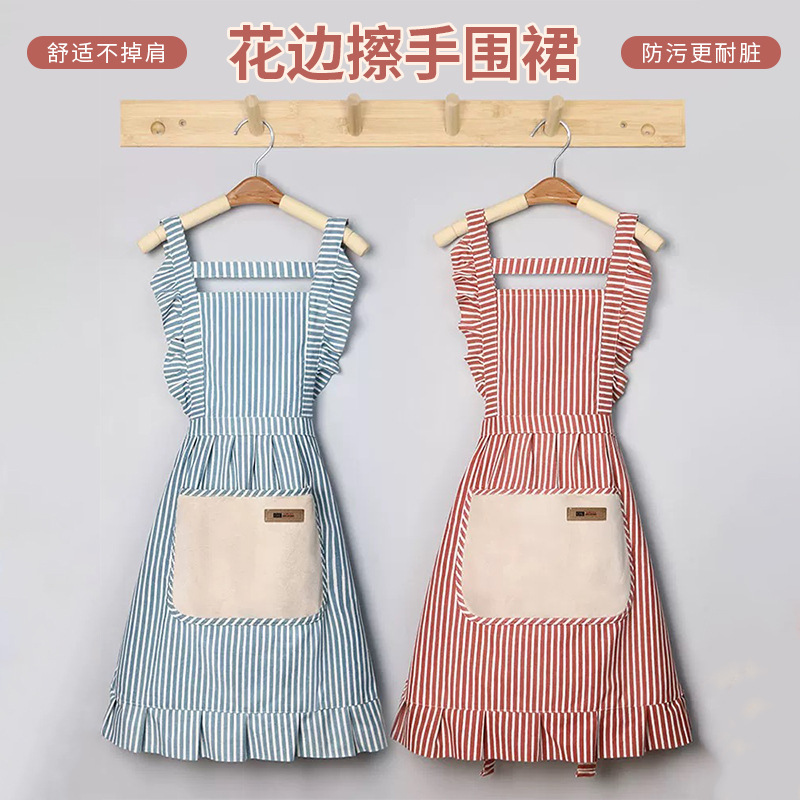 定制家用围裙女时尚韩版棉麻厨房做饭餐饮专用咖啡厅工作服围腰女
