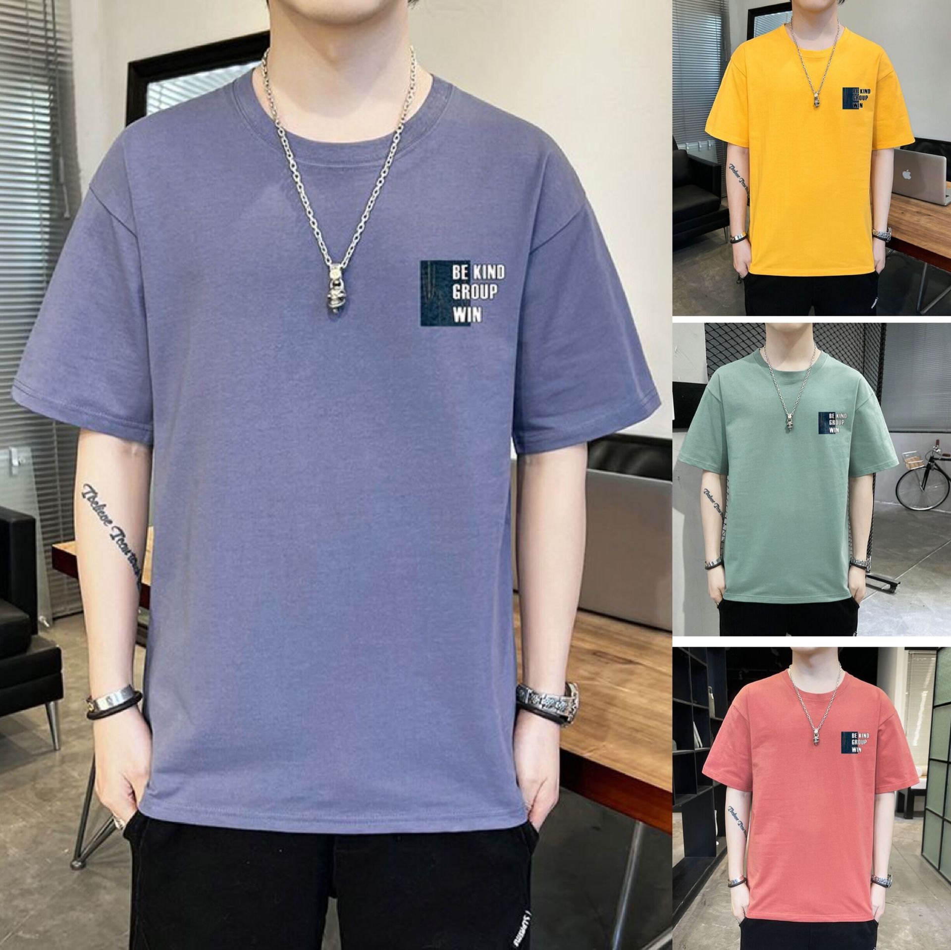 Short-sleeved T-shirt for men, pure cotton summer new style men's half-sleeved T-shirt for men, Korean style trendy summer wear, fashionable upper garment Specification image