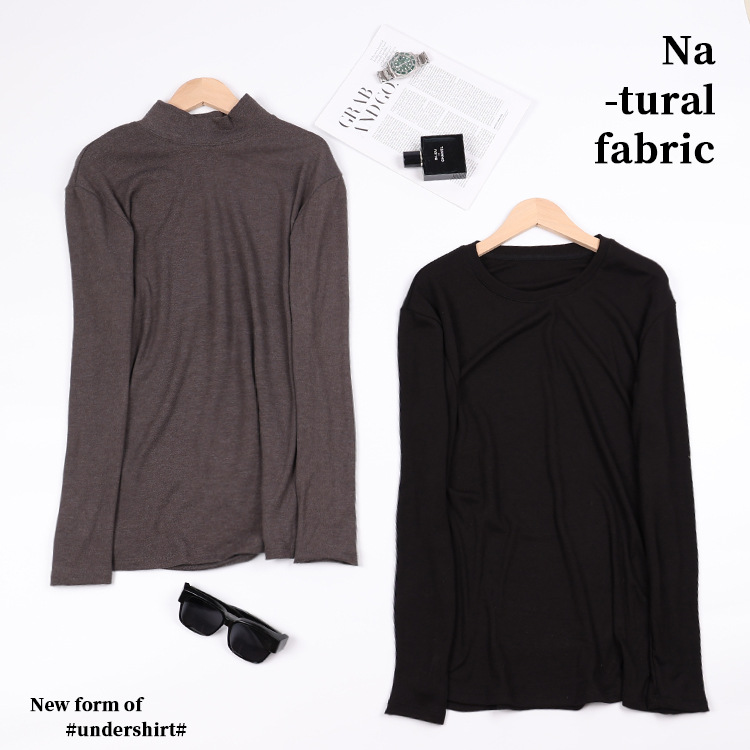 Men's autumn and winter cashmere protein solid color Meiyabi wool heating no-iron slimming base layer long-sleeved men's base layer shirt for men Specification image