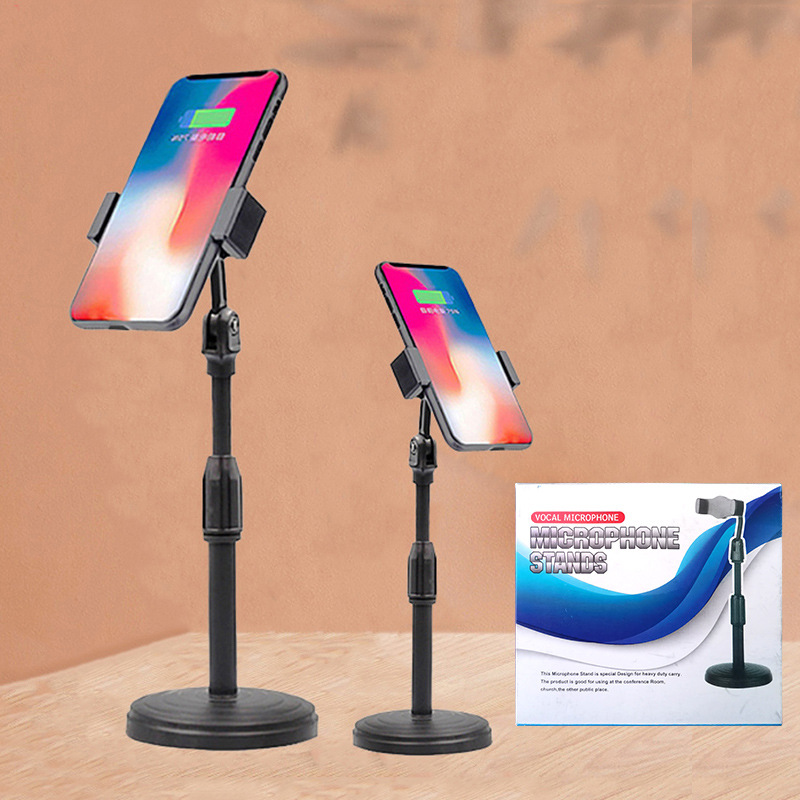 圆盘手机支架懒人直播手机夹桌面可伸缩升降旋转自拍支架看电视架