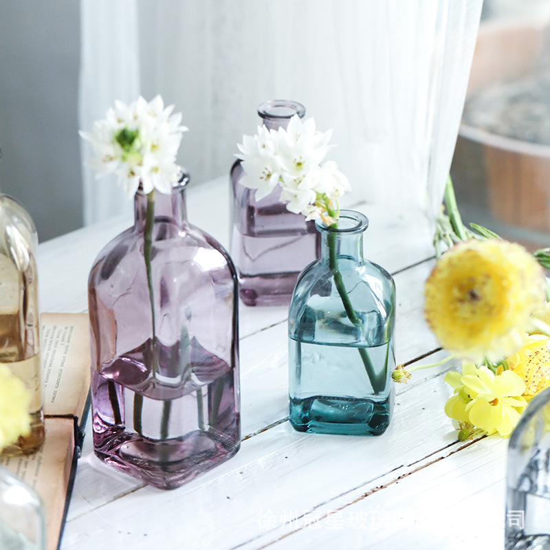 批发彩色玻璃花瓶 透明创意水培玻璃瓶台面家居工艺品摆件花器详情图2