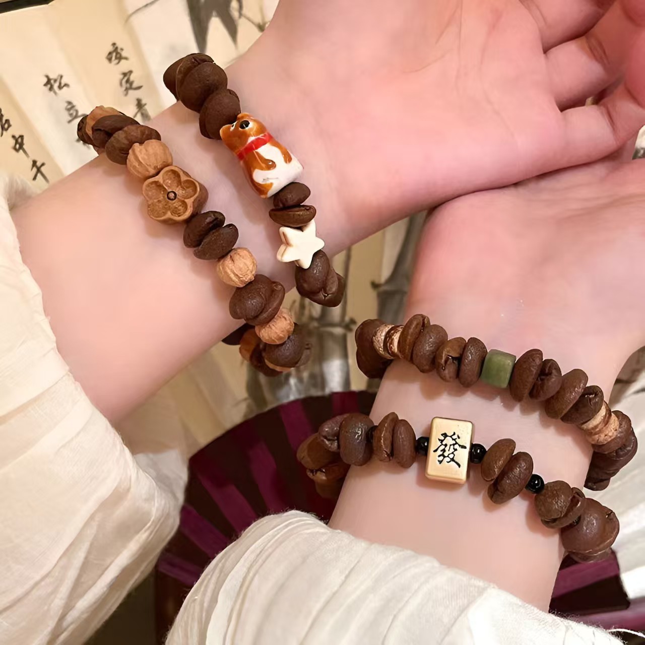 New Chinese-style coffee bean cat paw beaded bracelet, retro and niche design, ancient style and personality, versatile jewelry accessory