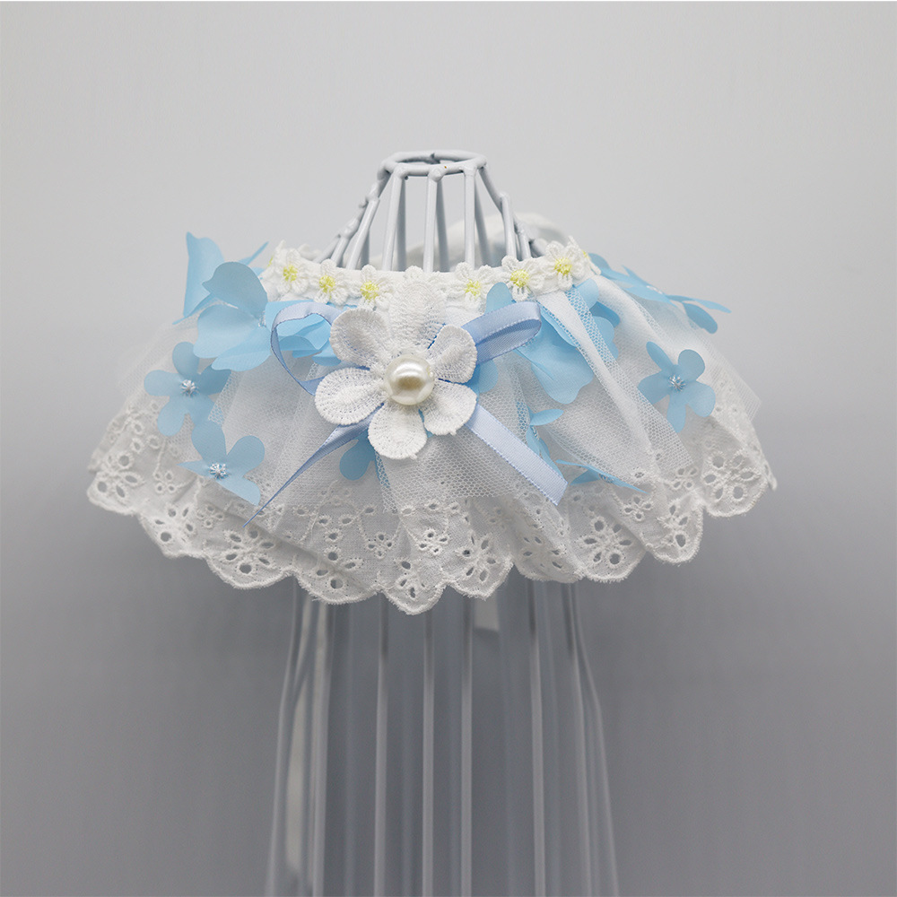 Amazon Cute Dopamine-Inspired Summer New Pet Bib Lolita Pearl Flower Cat Drool Towel details Picture