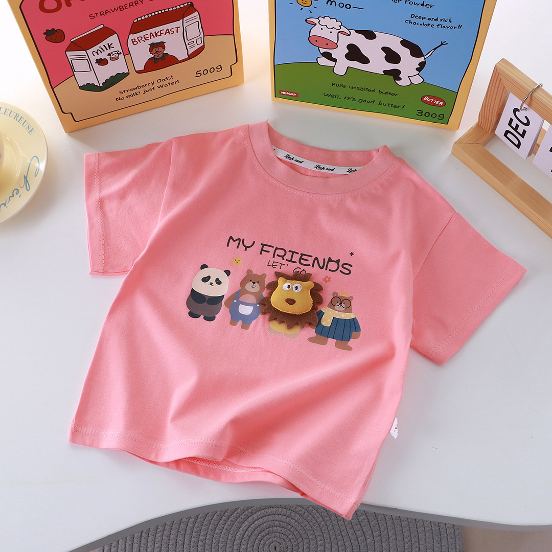 New cartoon 3D doll T-shirts for children, short sleeves, pure cotton for boys and girls, summer single-piece parent-child outfits for medium and large children Application Scenario