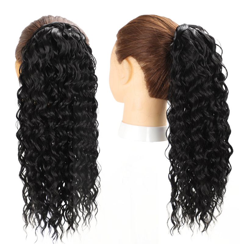 Cross-border africano wig cola de caballo 16 pulgadas deep curl popa de cuerda de estiramiento cola de caballo cordón de estiramiento pequeño rollo de fibra química peluca en stock details Picture