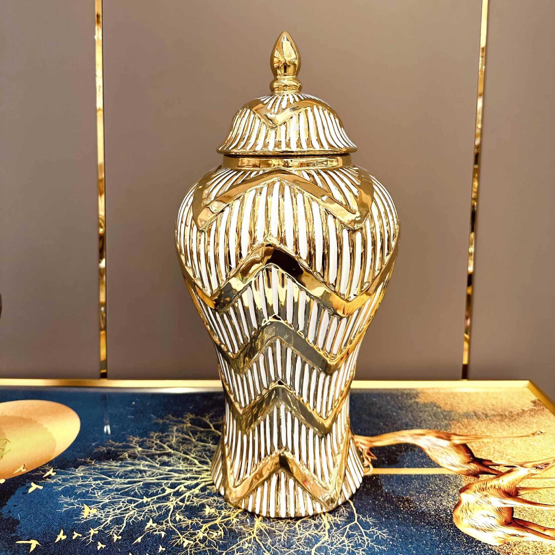 Factory direct European-style electroplated golden ceramic general pot vase light luxury crafts model room soft decoration Item Picture