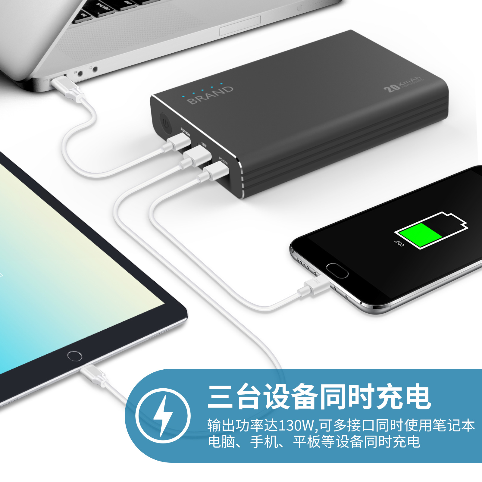 20000mAh dual PD100W+30W dual Type-C port KC certified fast charging power bank Application Scenario