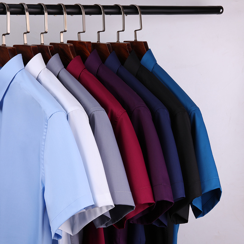 Group customized 2023 new style men's half-sleeved white shirt work clothes, elastic non-ironing bamboo fiber short-sleeved shirts for men