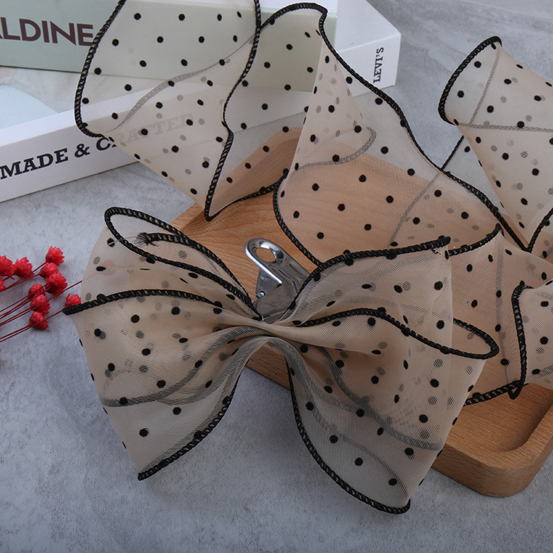 In stock: 6cm sesame-dot organza hair accessory, bow accessory, overlock fishtail yarn lotus leaf ribbon Specification image