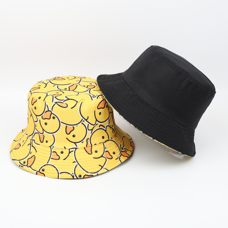 Cross-Border Small Yellow Duck Printed Fisherman Hat Europe And The United States Outdoor Sunshade Sunscreen Basin Hat Fashion Cartoon Sunshade Sun Hat details Picture