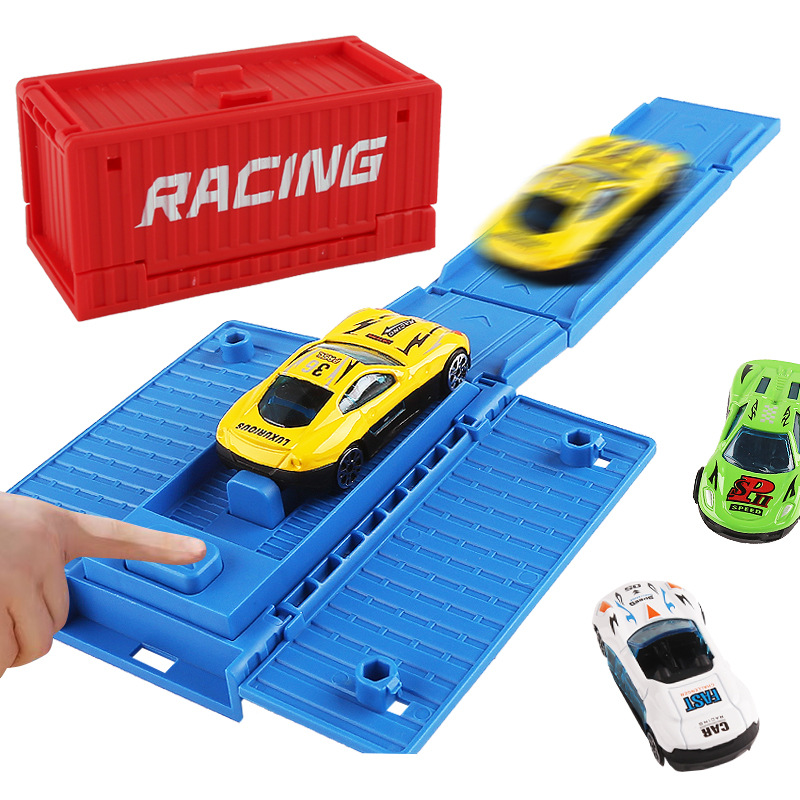 1:64 scale simulation container mini car with storage box, catapult inertial racing car battle competition children's model toy details Picture