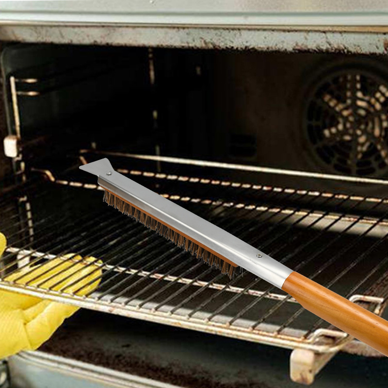 Hot Wooden Handle Pizza Brush Long Handle Pizza Brush Pizza Stone Baking Insulated Hand Clip Set Specification drawing
