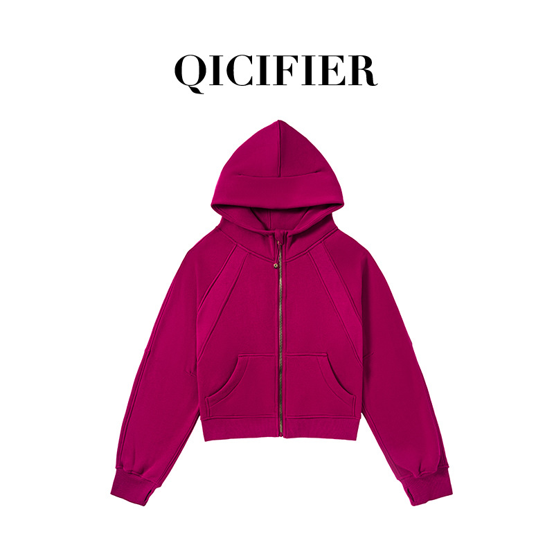Qcfe Autumn And Winter New Fleece Hooded Loose Fitness Yoga Wear Sports Leisure Full Zip Hooded Yoga Coat