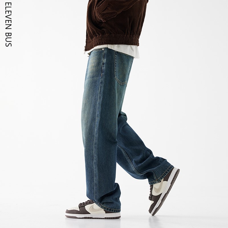 New men's loose washed vintage wide-leg jeans for autumn and winter, American high street fashion brand men's long pants Specification image
