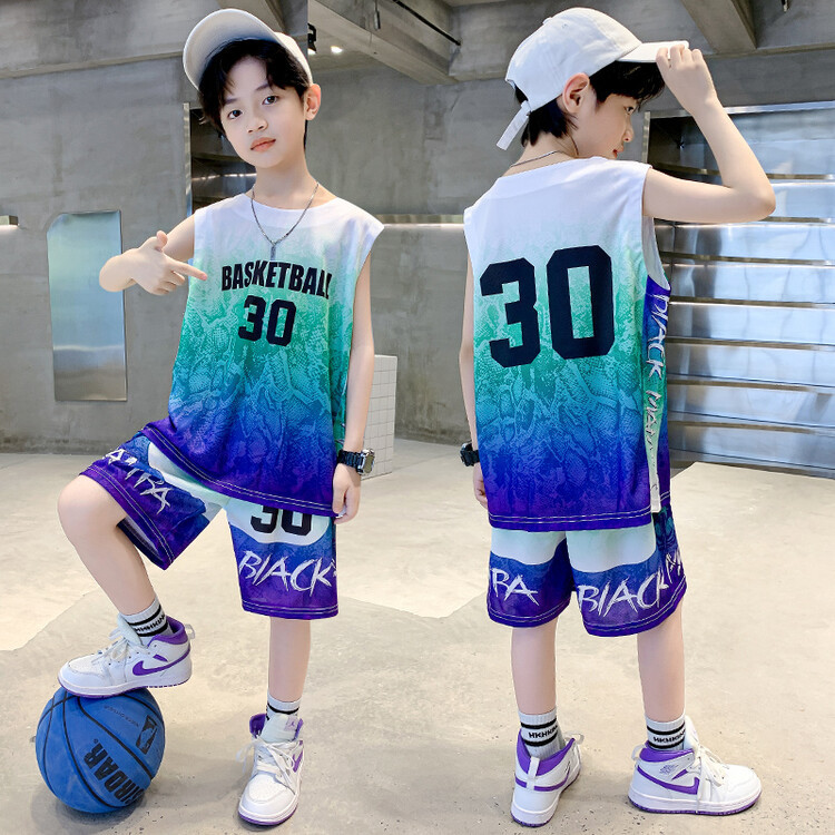 Children's clothing, boys' summer clothing, boys' basketball uniforms, mesh quick-drying sets, summer children's sports performance costumes details Picture