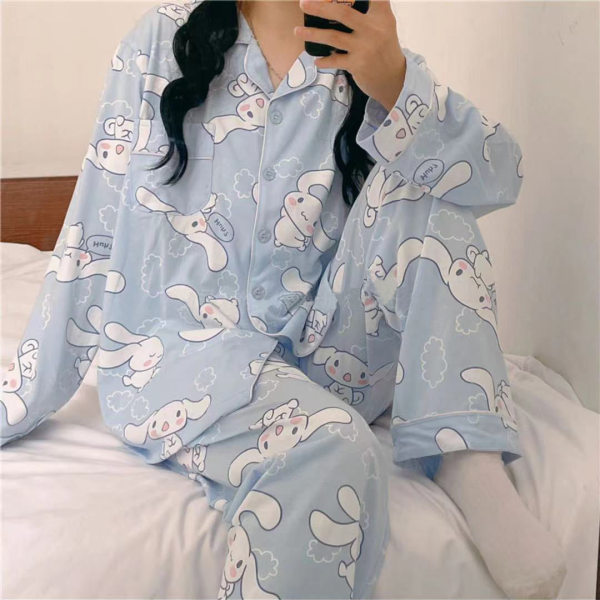 Yugui Dog Pajama Girl Spring And Autumn Cartoon Sweet And Lovely Japanese Ins Style Girl Home Dress Set Can Be Worn Specification drawing