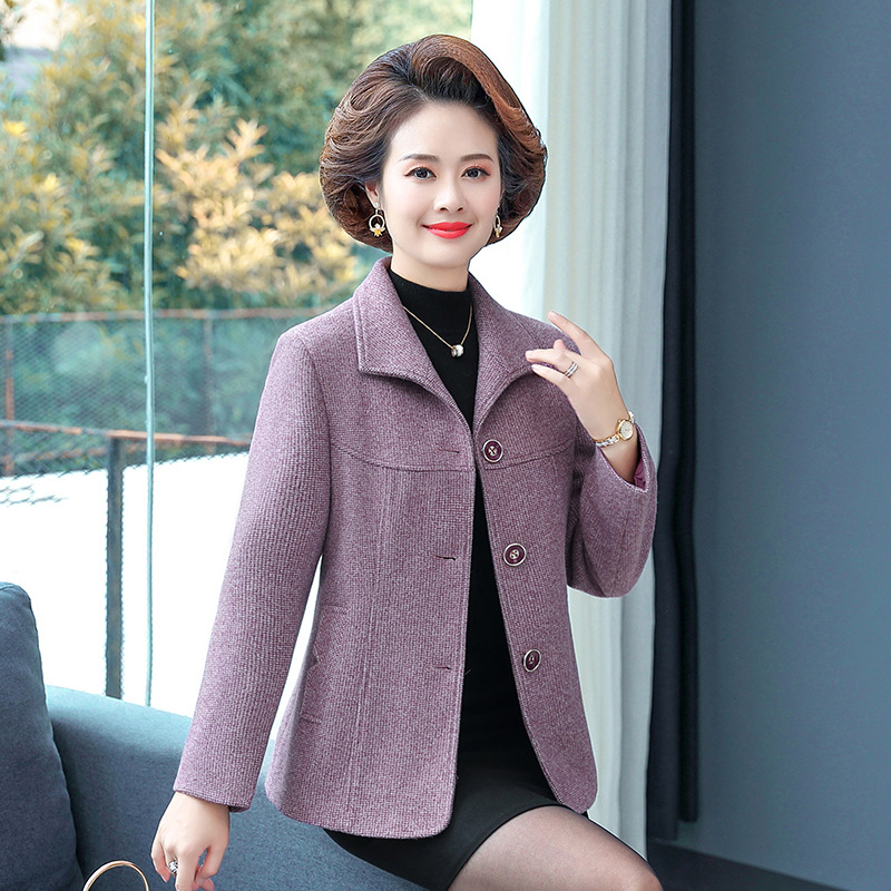 Short checkered coat for middle-aged and elderly mothers, woolen autumn wear, large size 2023 middle-aged women's suit CF-A102 Specification image