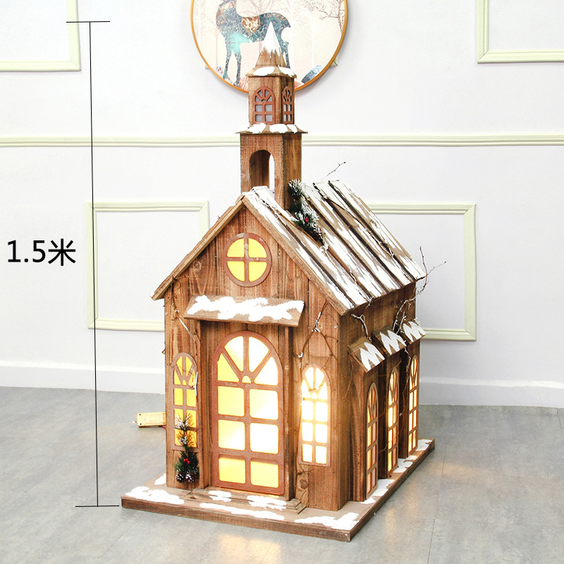 Strictly Select Log Wood Christmas Large Luminous Snow House Wooden House Christmas Decoration Supplies Hotel Layout Props Specification drawing