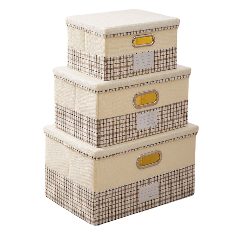 2023 New Storage Box Cotton And Linen Plaid Storage Box Supply Clothing Storage Box Toy Storage Box Item Picture