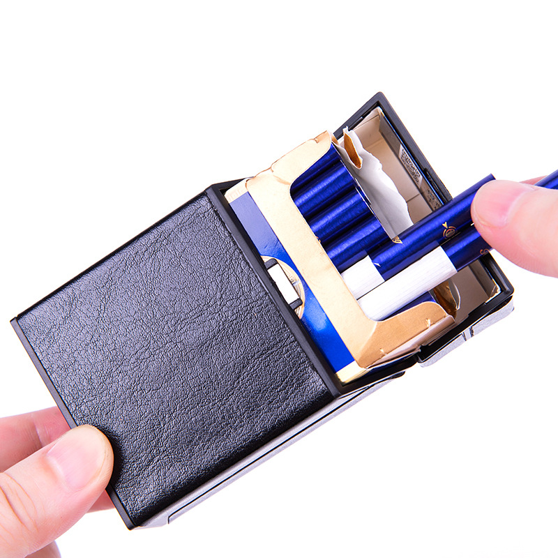 Wholesale Veneered Metal Cigarette Boxes, Personalized And Creative, Aluminum Flip-Top Leather And Leather, Fashionable 20-Cigarette Box Cases For Men details Picture