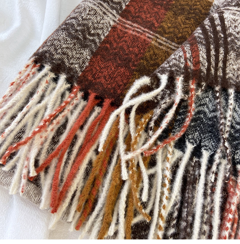 围巾女秋冬季跨境高级感仿羊绒格子流苏披肩学生加厚保暖围脖批发详情6