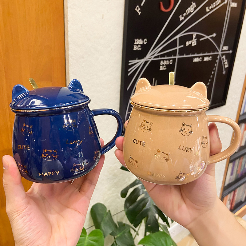 Creative trend cute little cat solid color mug personality household student water cup wedding companion gift ceramic cup details Picture