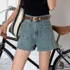 Denim shorts for women 2023 summer new style: Simple high-waisted pocket A-line slimming, versatile wide-leg belt hot pants Application Scenario