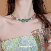 New Chinese color contrast beaded lotus jade collar senior sense national tide all the necklaces small new necklace collar