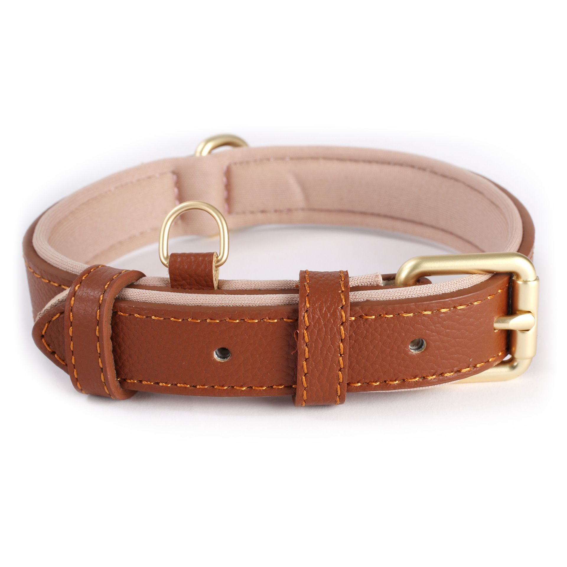 New pet collar with lychee pattern, genuine leather dog collar, diving cotton anti-loop, adjustable cat neck collar, pet collar Item Picture