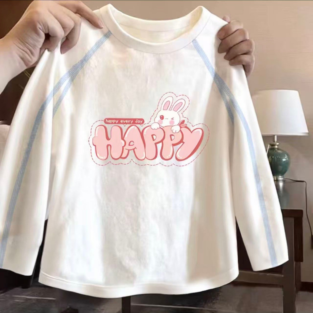 女童100%纯棉长袖2025春秋新款洋气打底T恤童装透气薄款圆领上衣详情9