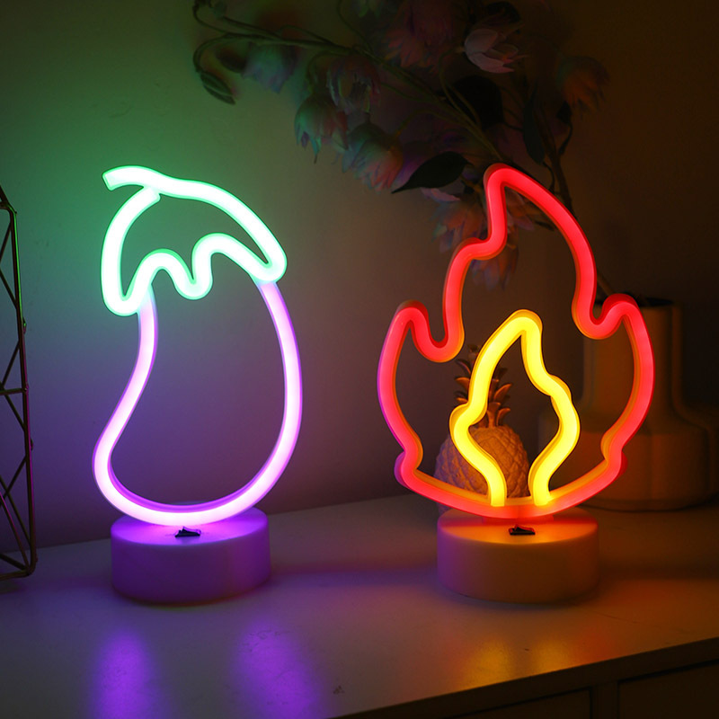 LED shaped lights, ins Korean style led decorative night lights, Christmas colored lights, round base flame neon lights details Picture