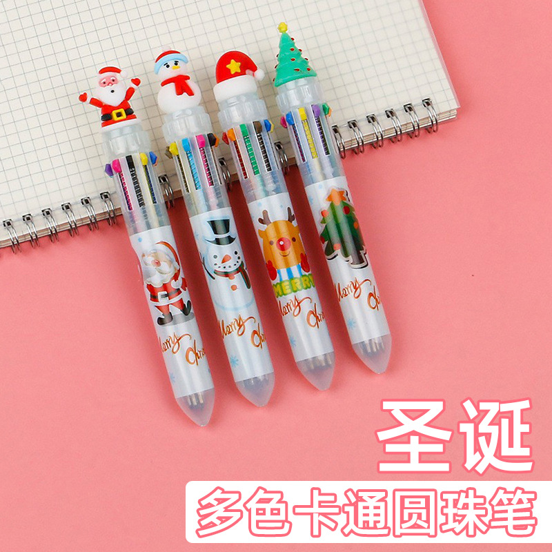 新款圣诞多色笔卡通笔圆珠笔手帐用麋鹿圣诞树圣诞老人造型笔批发