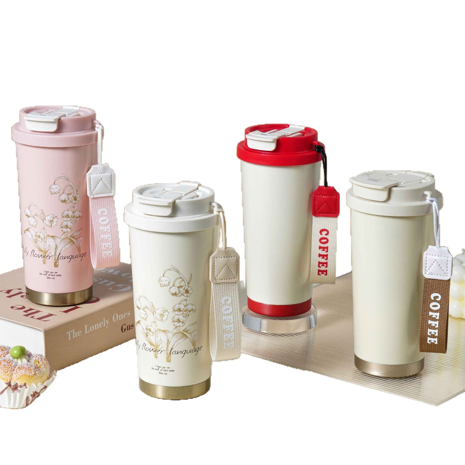 Nuevo estilo alto nivel de apariencia acero inoxidable 316 taza aislante cerámica interior con cordón taza de café al aire libre portátil taza acompañante Item Picture